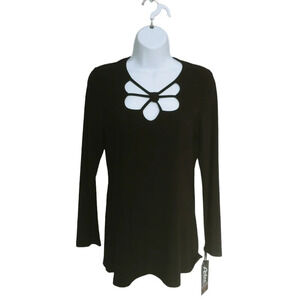 Artex Black Stretch Top Peekaboo  Front S NWT